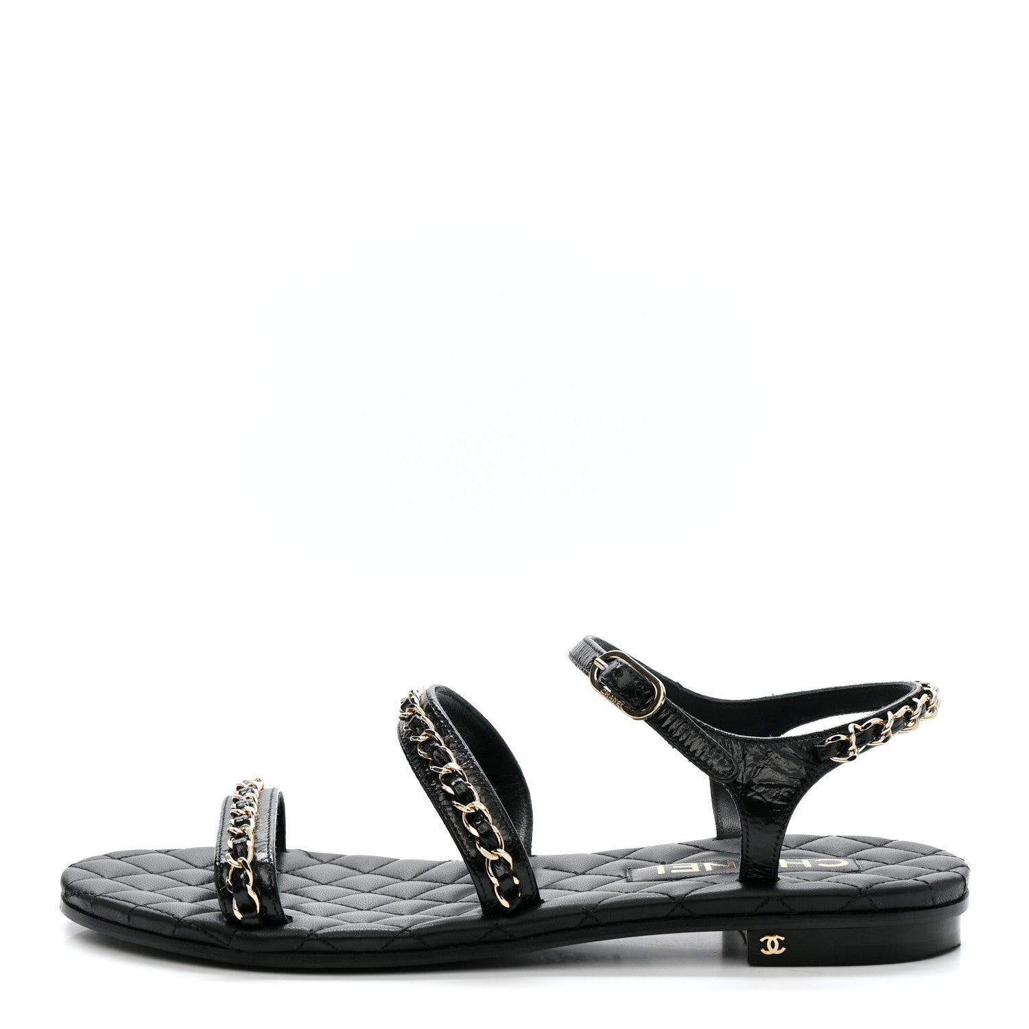 Chanel Crumpled Calfskin Chain Sandals 38 Black 1 of 12
