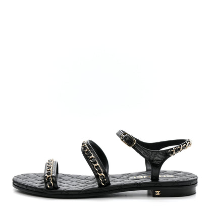 Chanel Crumpled Calfskin Chain Sandals 38 Black 1 of 12