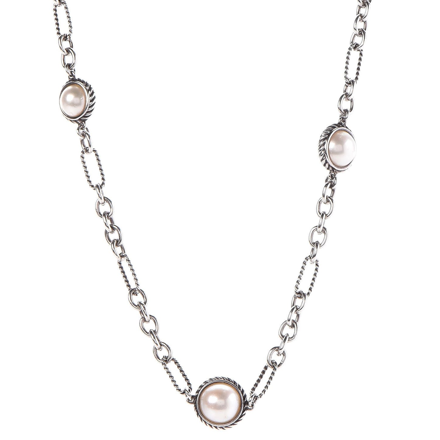 Sterling Silver Pearl Cable Figaro Chain Necklace