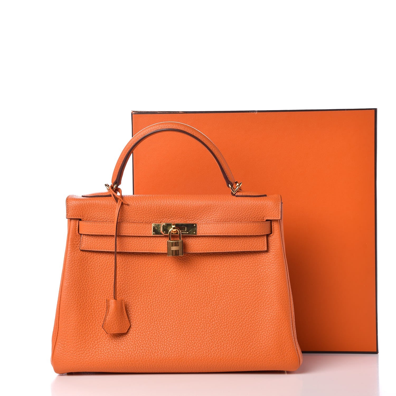 Hermes Taurillon Clemence Kelly Retourne 32 Orange 8 of 8