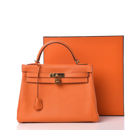 Hermes Taurillon Clemence Kelly Retourne 32 Orange 8 of 8