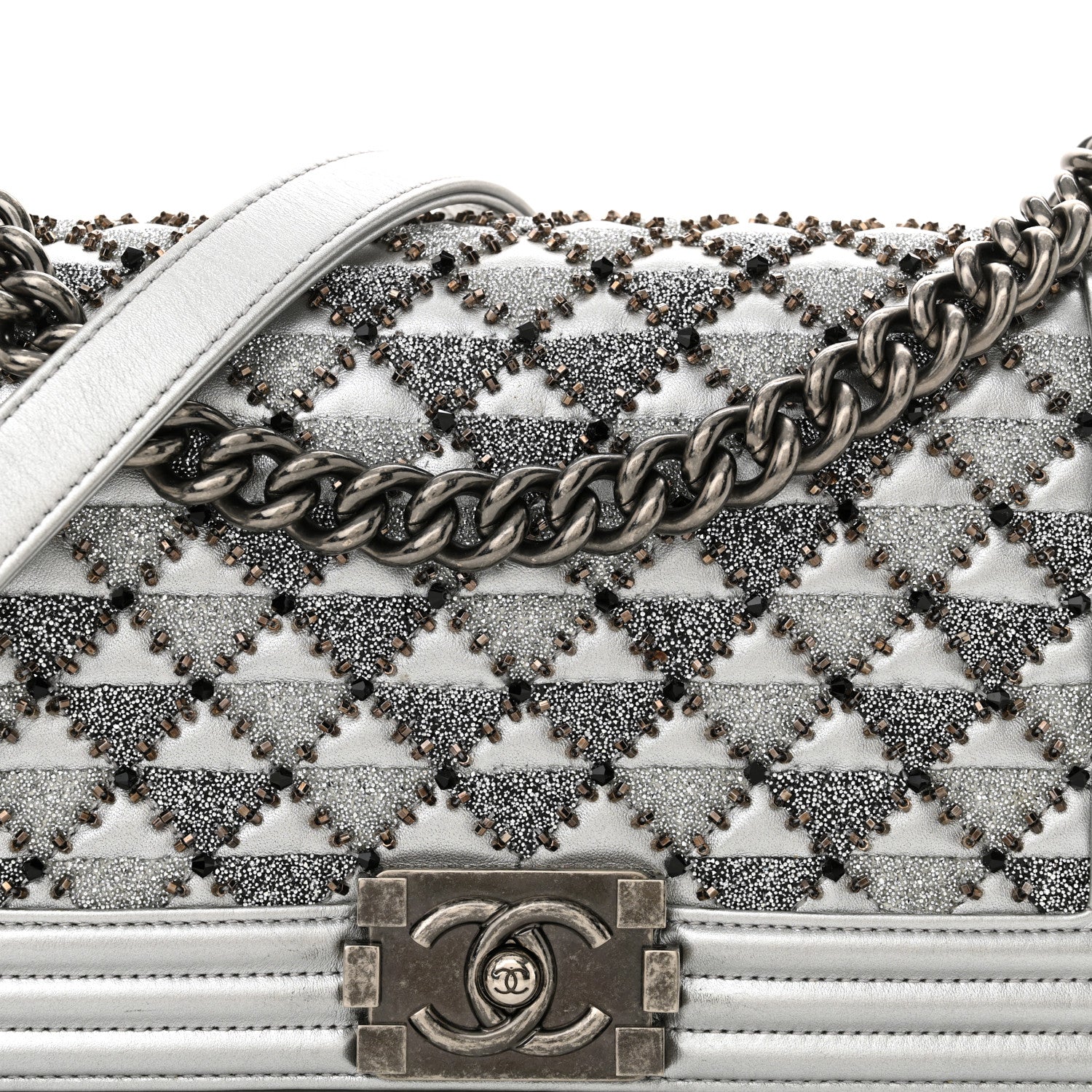 Chanel Metallic Lambskin Embellished Medium Boy Flap Silver 7 of 14