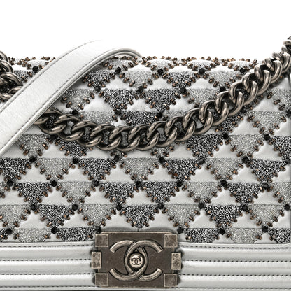 Chanel Metallic Lambskin Embellished Medium Boy Flap Silver 7 of 14