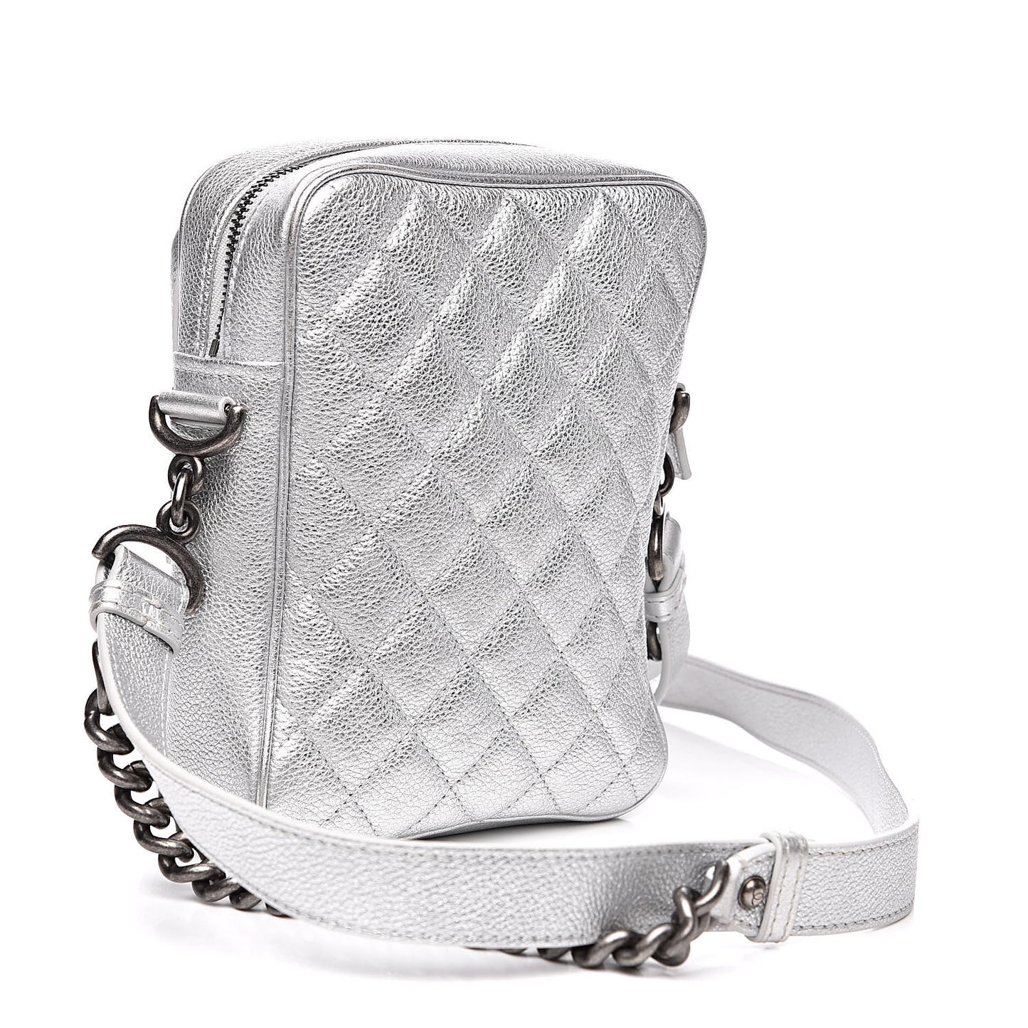 Metallic Calfskin Camera Case Silver