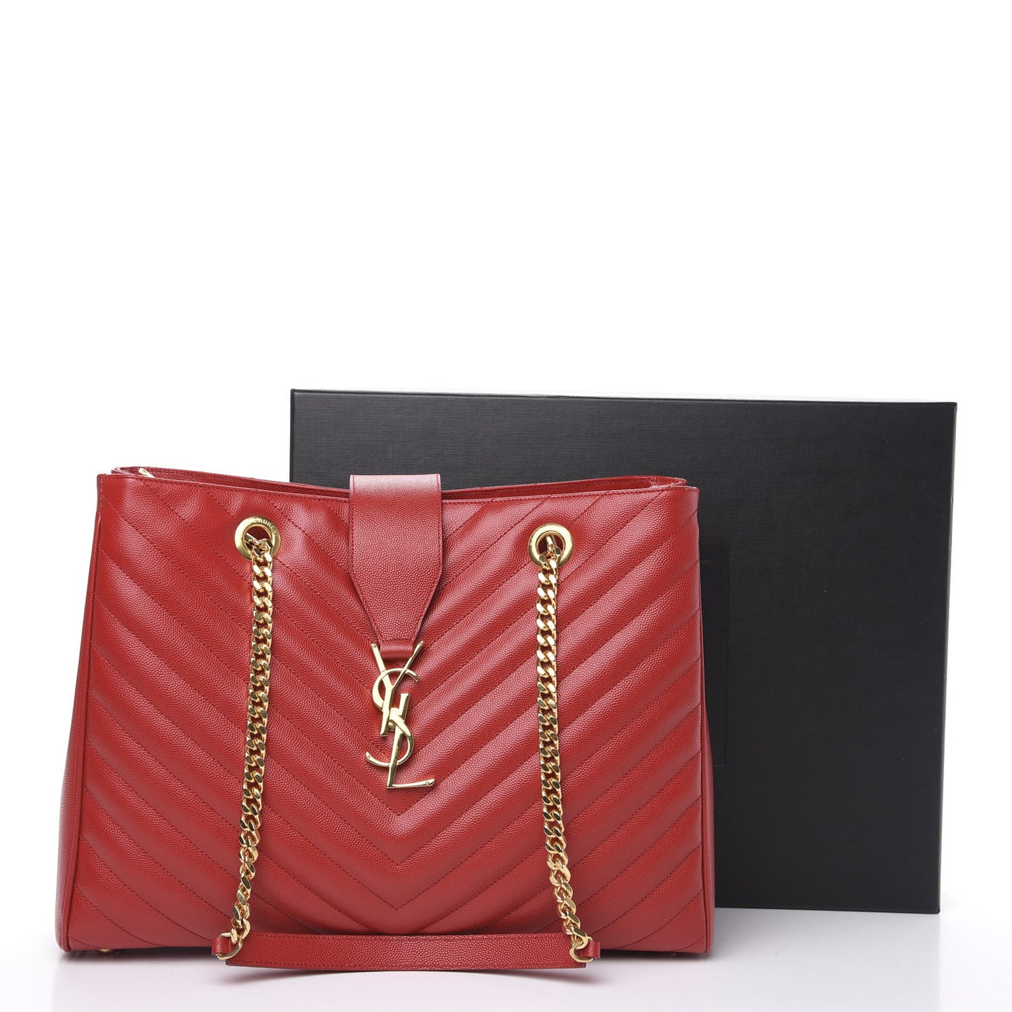 Grain De Poudre Matelasse Chevron Large Monogram Shopping Bag Red