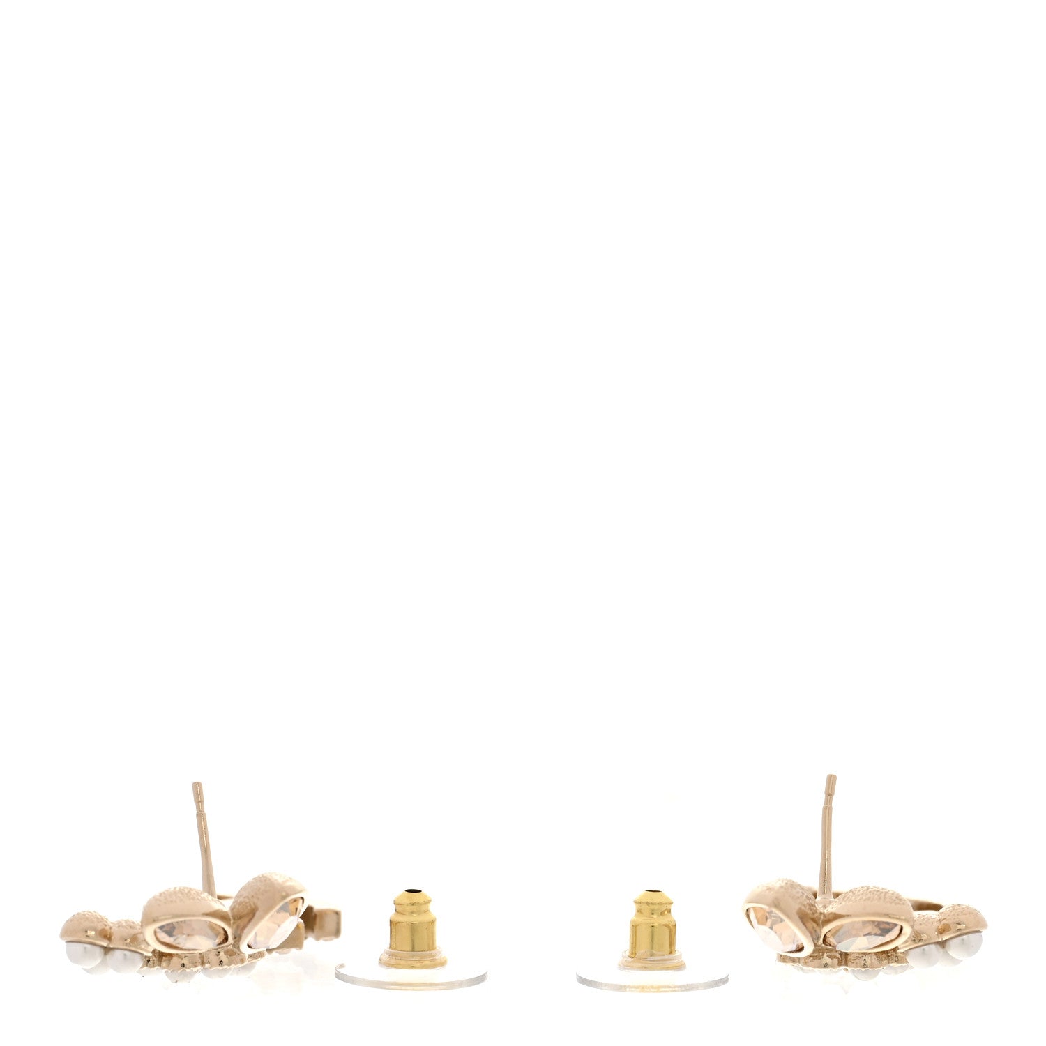 Chanel Pearl Crystal Drop CC Earrings Gold White 3 of 5