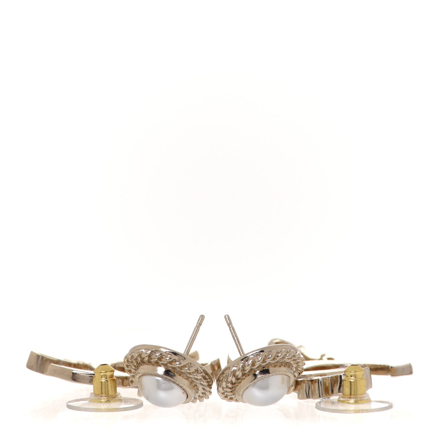 Pearl Crystal CC Logo Drop Earrings Gold