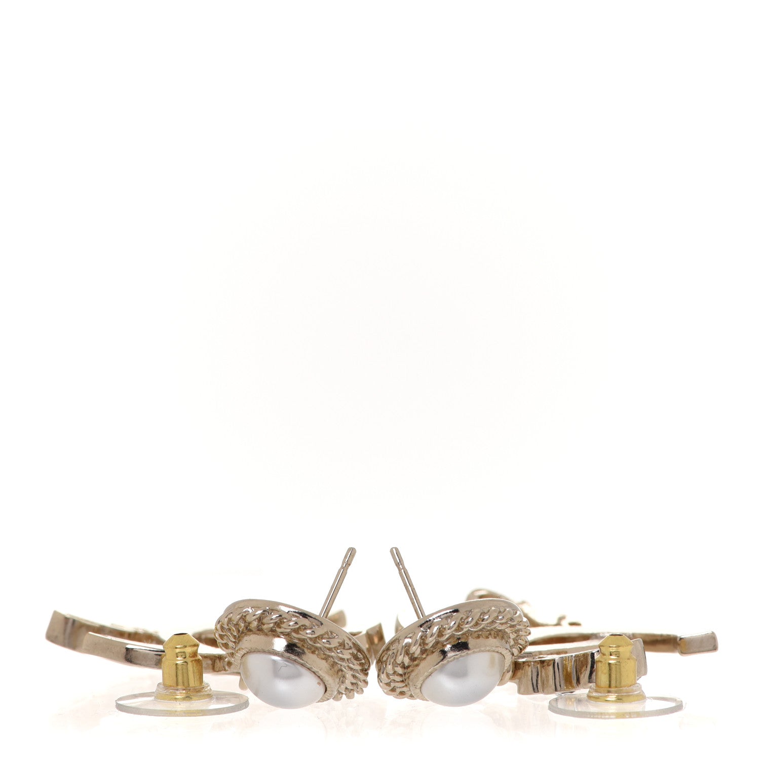 Chanel Pearl Crystal CC Logo Drop Earrings Gold 3 of 5
