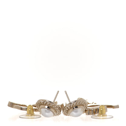 Chanel Pearl Crystal CC Logo Drop Earrings Gold 3 of 5