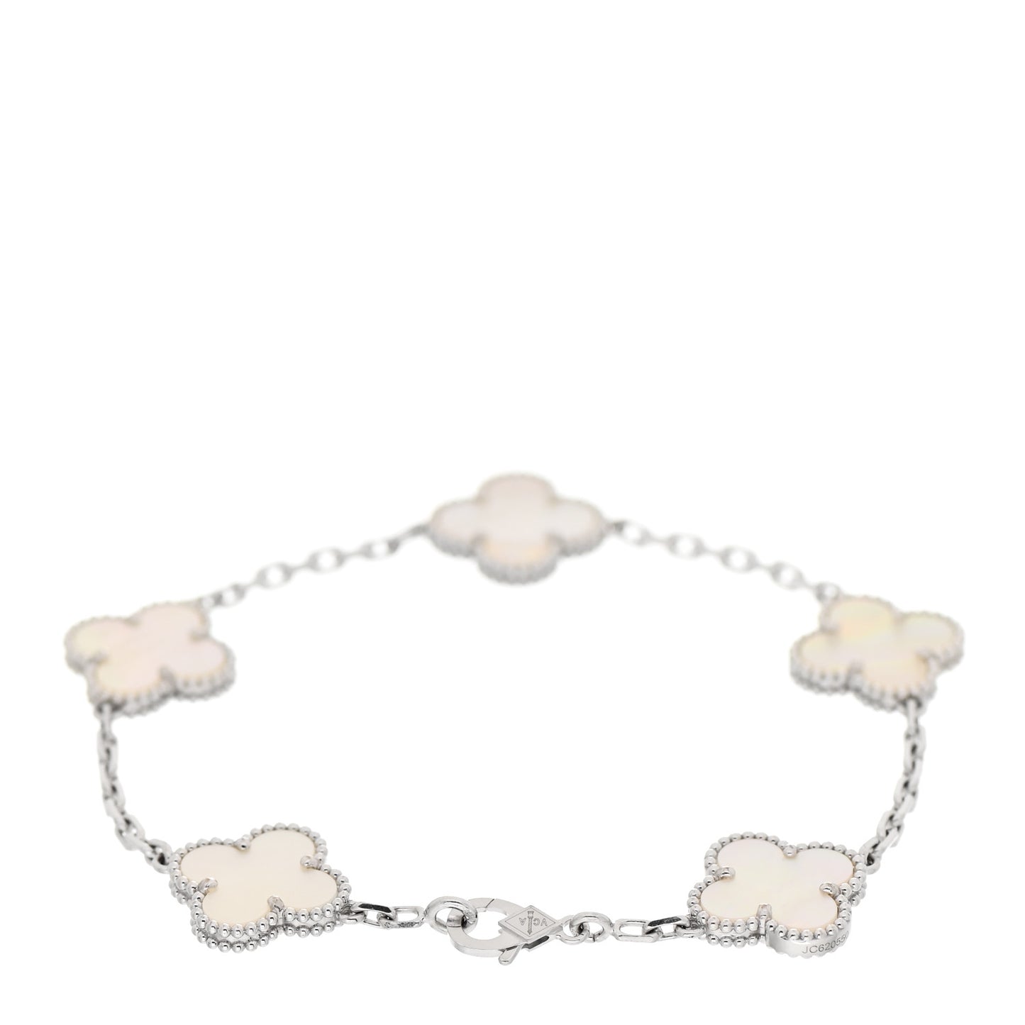 18K White Gold Mother of Pearl 5 Motifs Vintage Alhambra Bracelet