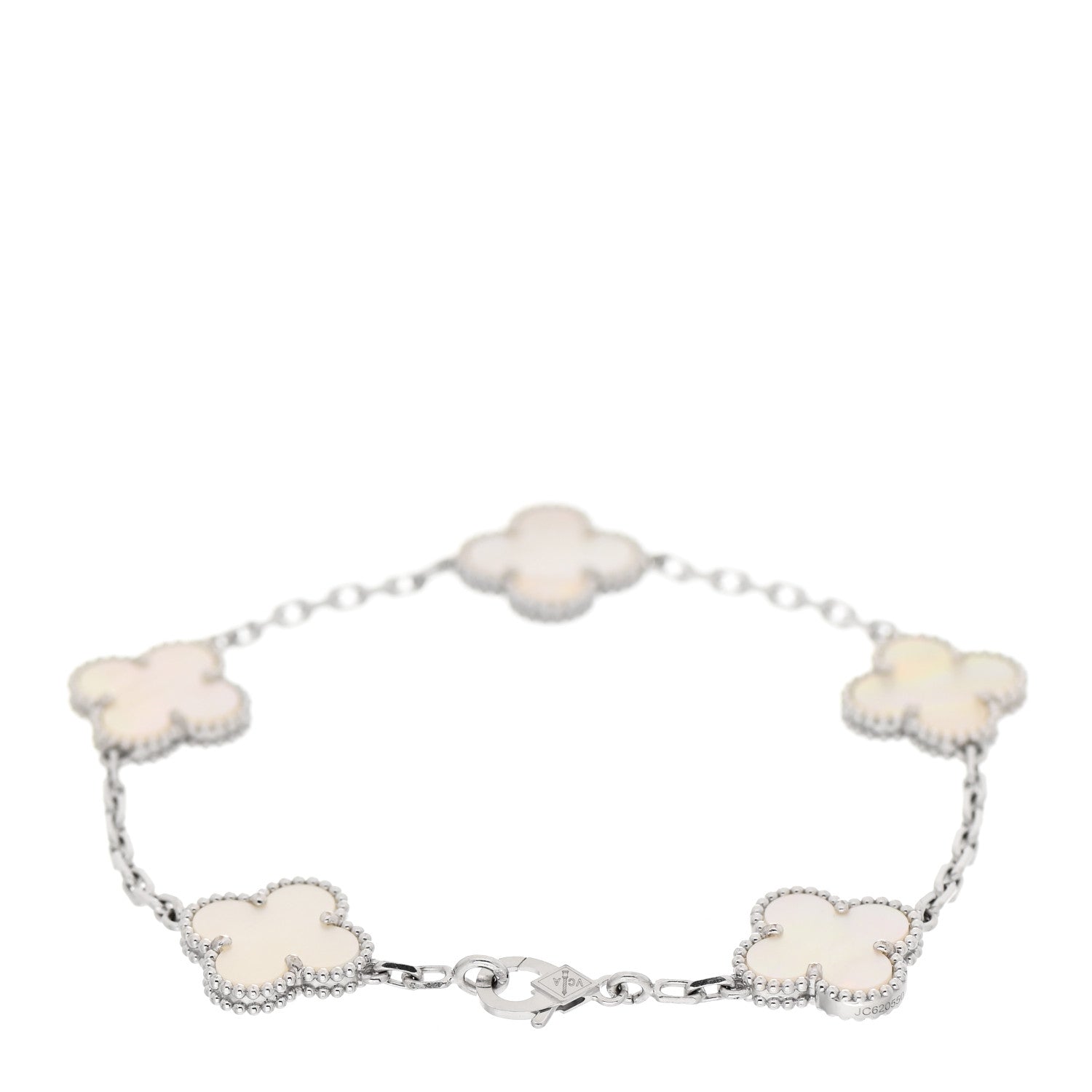 Van Cleef & Arpels 18K White Gold Mother of Pearl 5 Motifs Vintage Alhambra Bracelet 2 of 5