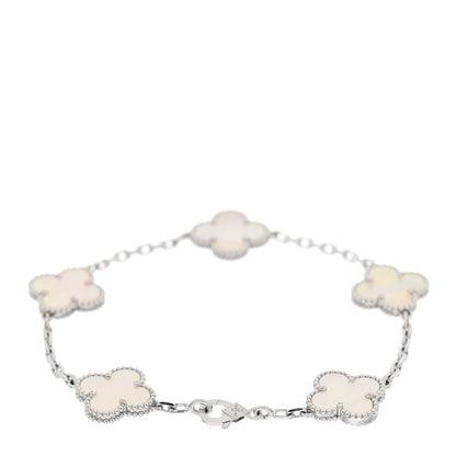 Van Cleef & Arpels 18K White Gold Mother of Pearl 5 Motifs Vintage Alhambra Bracelet 2 of 5