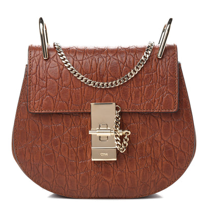 Chloe Calfskin Crocodile Embossed Drew Shoulder Bag Mahogany 1 of 9