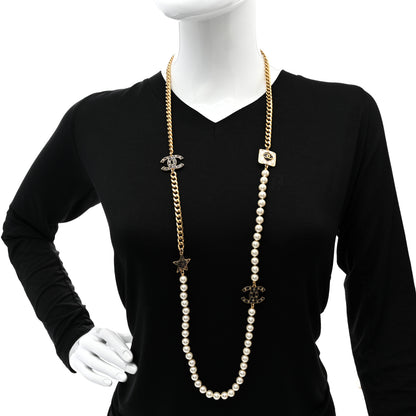 Chanel Metal Enamel Pearl Star CC Necklace Gold White 2 of 6