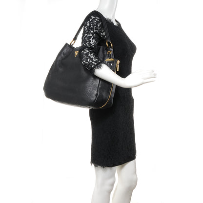 Prada Vitello Daino Side Zip Pocket Hobo Black 2 of 10