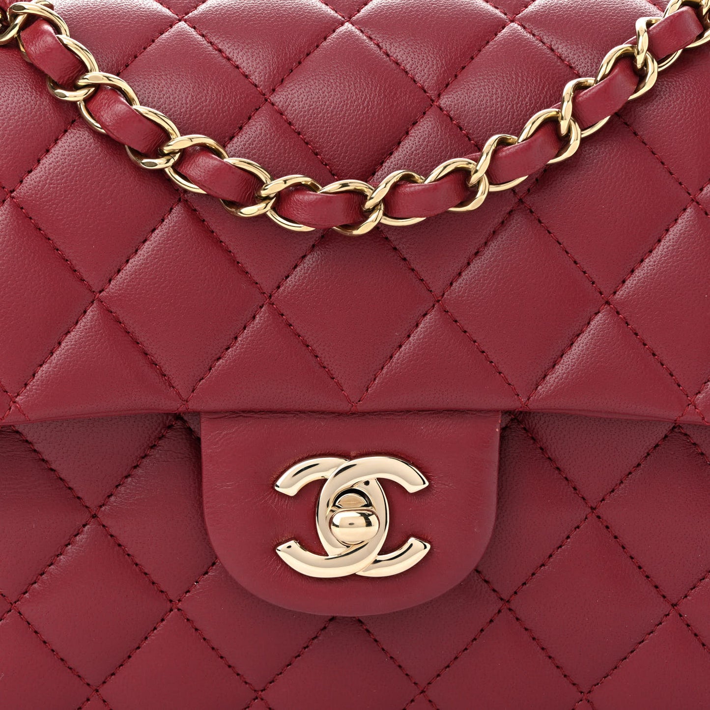 Lambskin Quilted Small Double Flap Burgundy