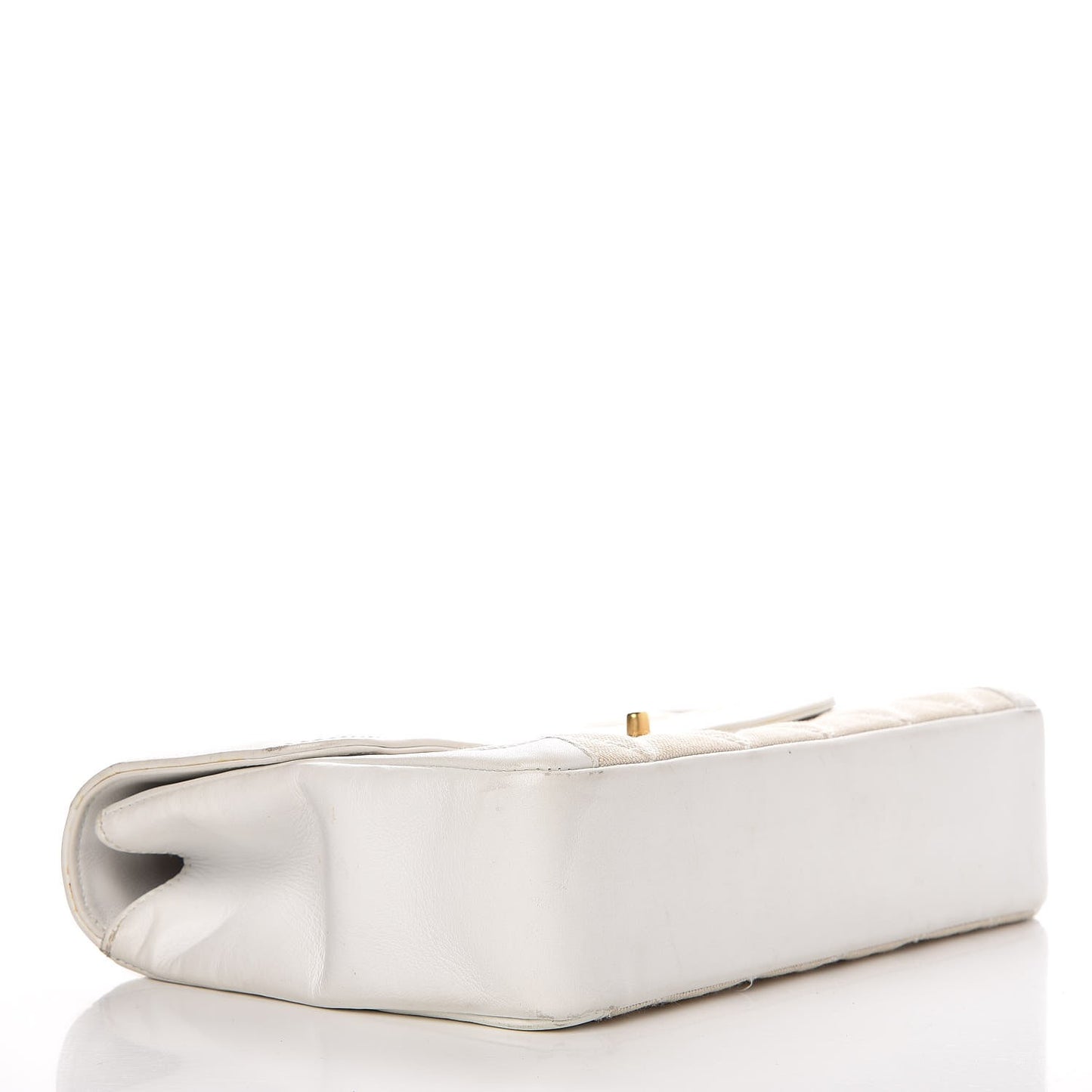 Lambskin Canvas Quilted Top Handle Flap Bag White