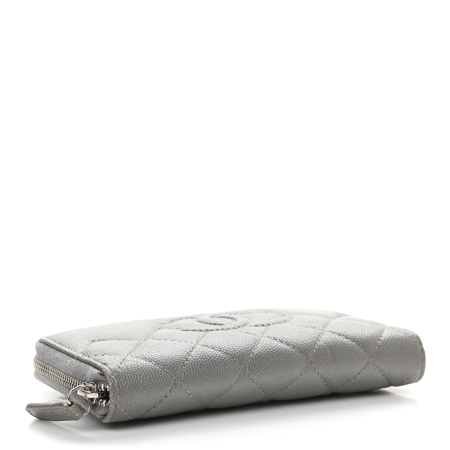 Chanel Metallic Caviar Quilted Medium Maxi CC Zip Around Wallet Grey 4 of 11