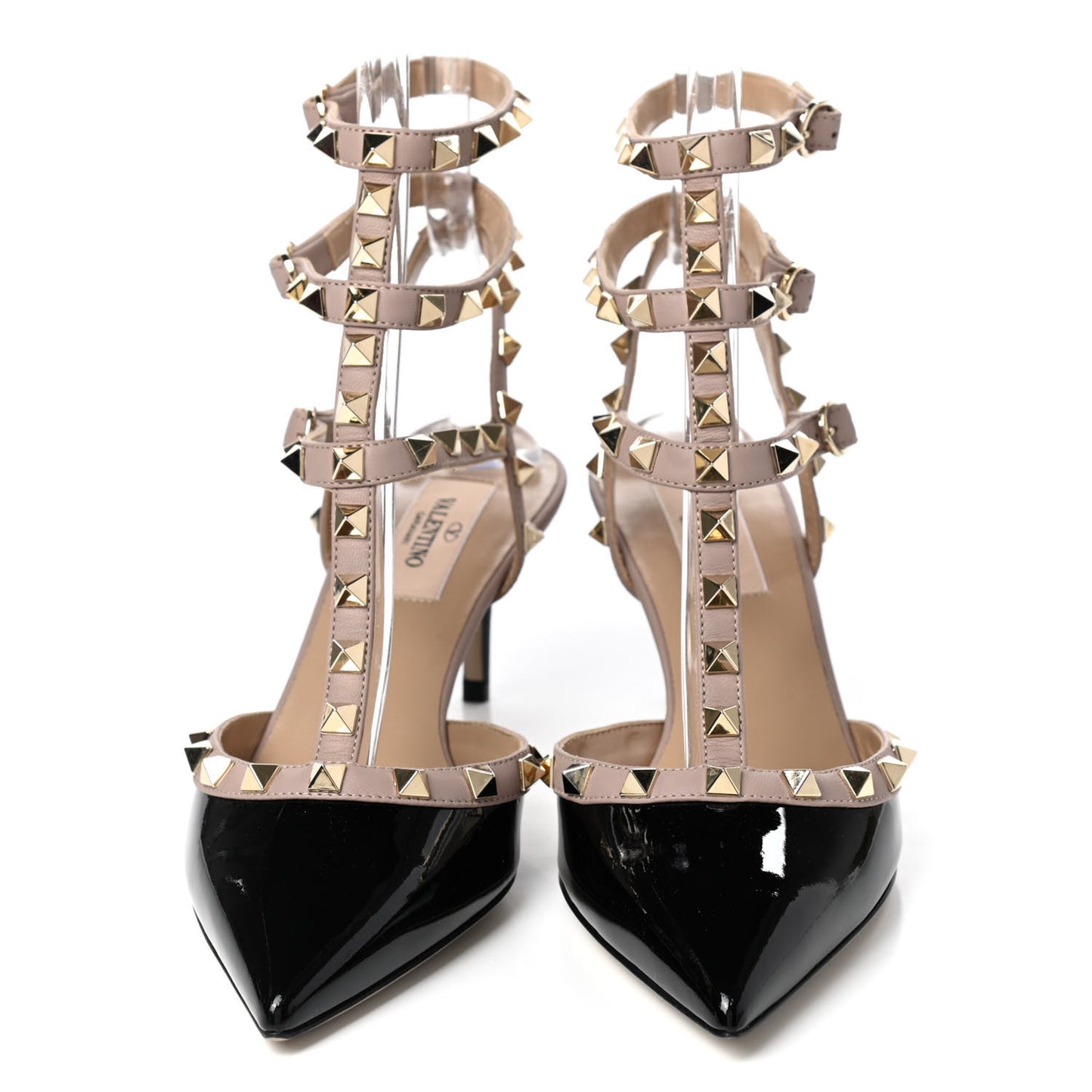 Patent Nappa Rockstud Ankle Strap 65mm Pumps 37.5 Black Poudre