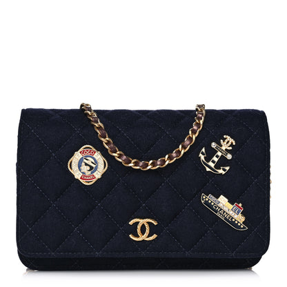 Chanel Felt Quilted Paris-Hamburg Charms Wallet On Chain WOC Dark Navy 1 of 10