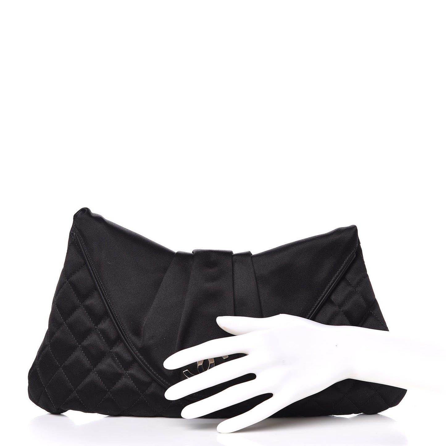Satin Quilted Flap Clutch Black
