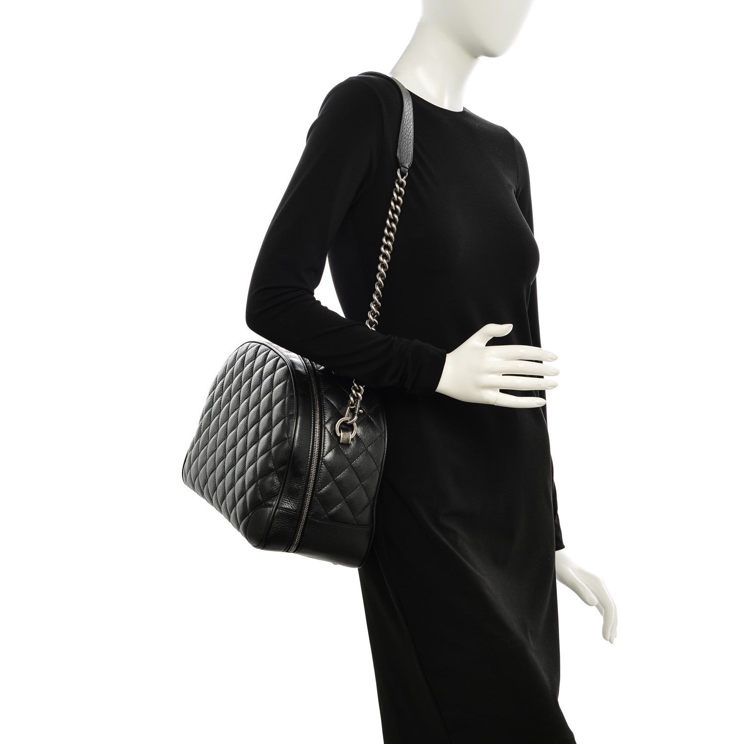 Chanel Calfskin Quilted Medium Airlines Round Trip Bowling Bag Black 2 of 5