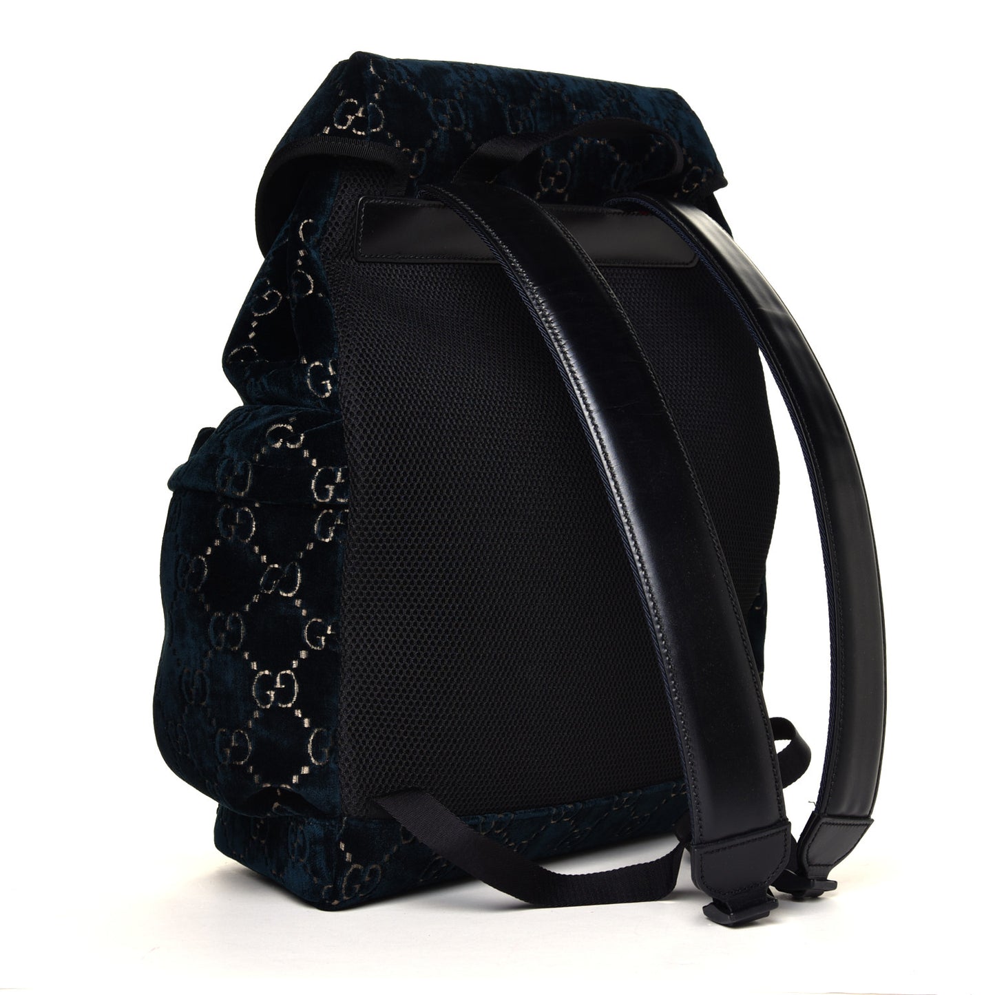 Velvet GG Monogram Web Medium Double Buckle Backpack Blue Beige Black