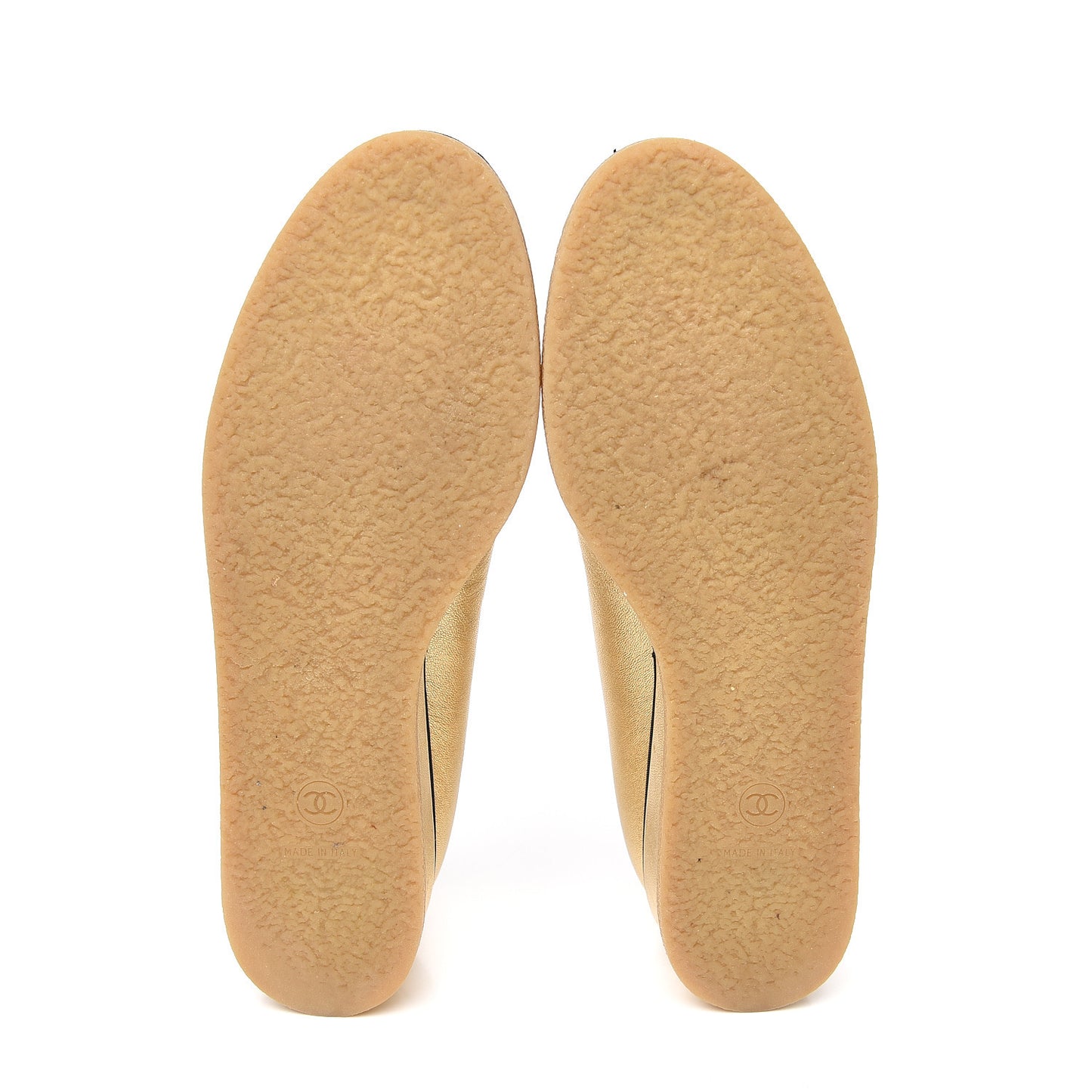 Lambskin Grosgrain Cap Toe CC Wedge Pumps 39.5 Gold