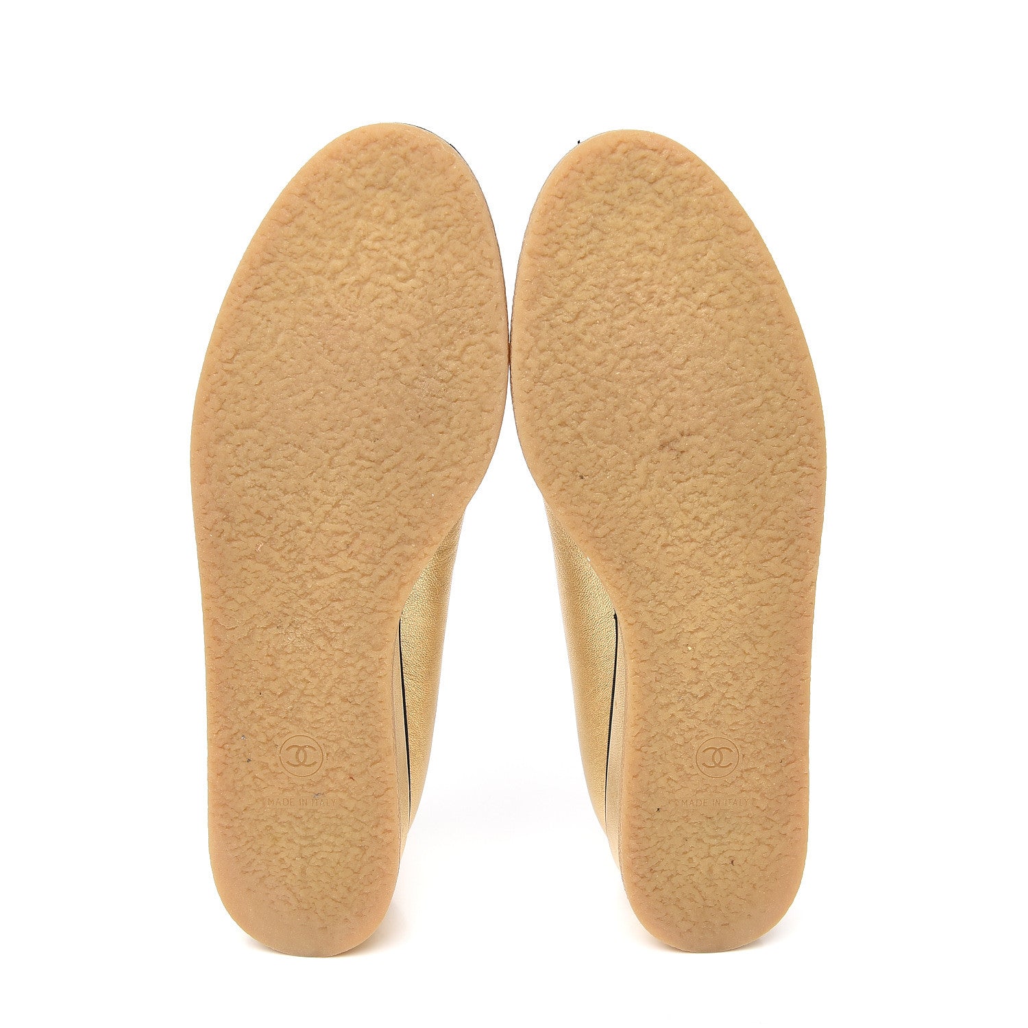 Chanel Lambskin Grosgrain Cap Toe CC Wedge Pumps 39.5 Gold 5 of 10