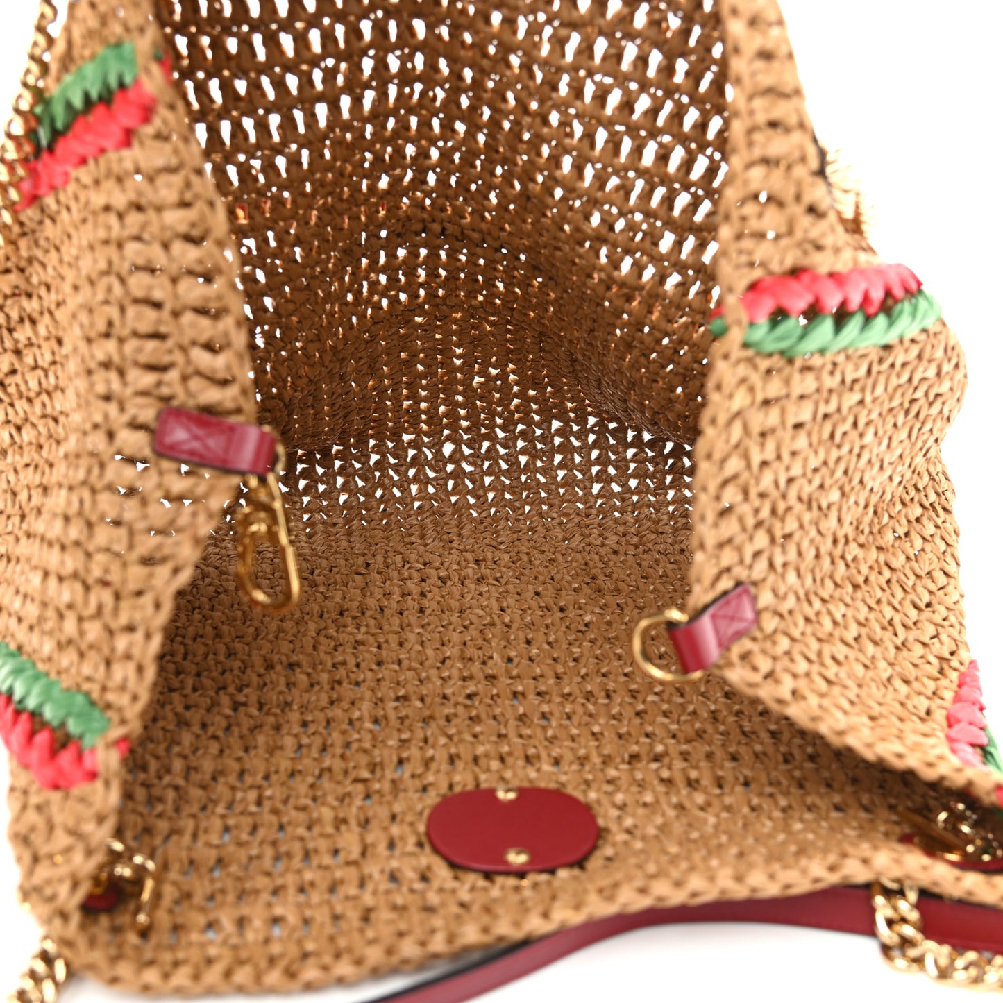 Raffia Effect Large GG Marmont Shoulder Tote Bag Natural Red Green