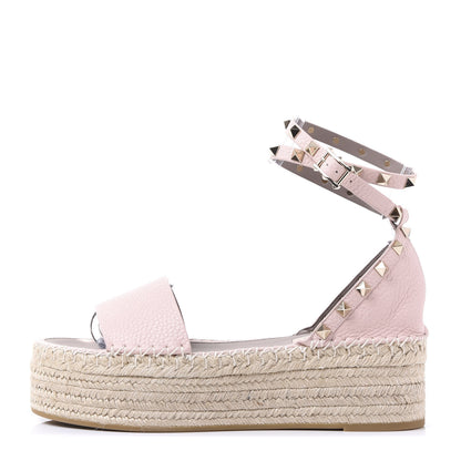 Valentino Garavani Grained Calfskin Rockstud Ankle Wrap Espadrille Flatform Sandals 39 Rose Quartz 1 of 9
