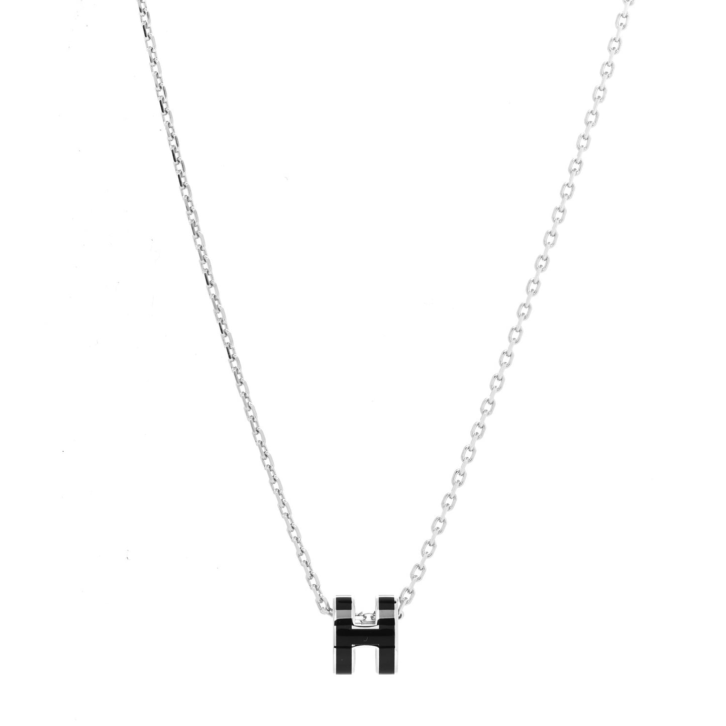 Lacquered Palladium Mini Pop H Pendant Necklace Black