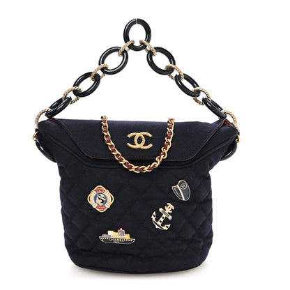 Chanel Wool Lambskin Quilted Paris Hamburg Charms Bucket Bag Dark Navy 1 of 9