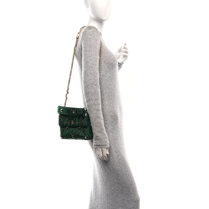 Valentino Garavani Crystal Suede Enamel Medium Roman Stud Shoulder Bag Green 2 of 9
