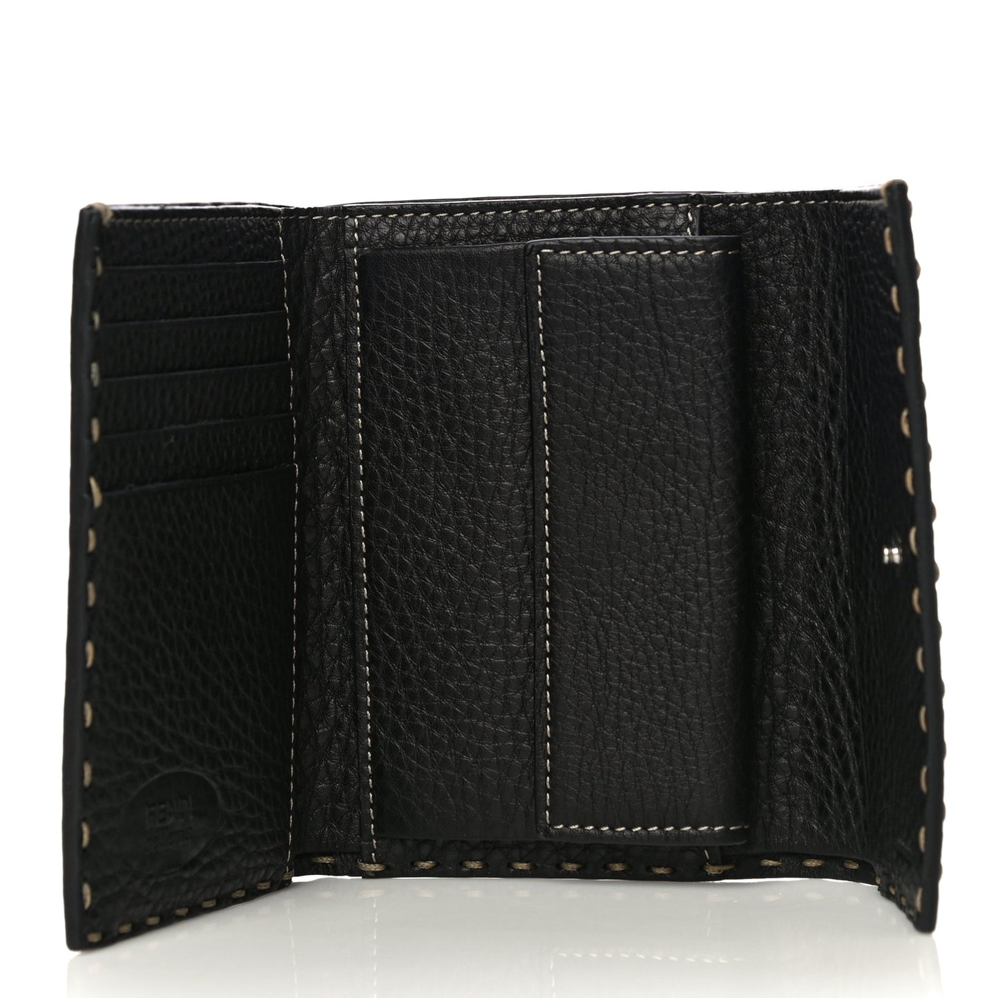 Calfskin Romano Selleria Tri-Fold Wallet Black