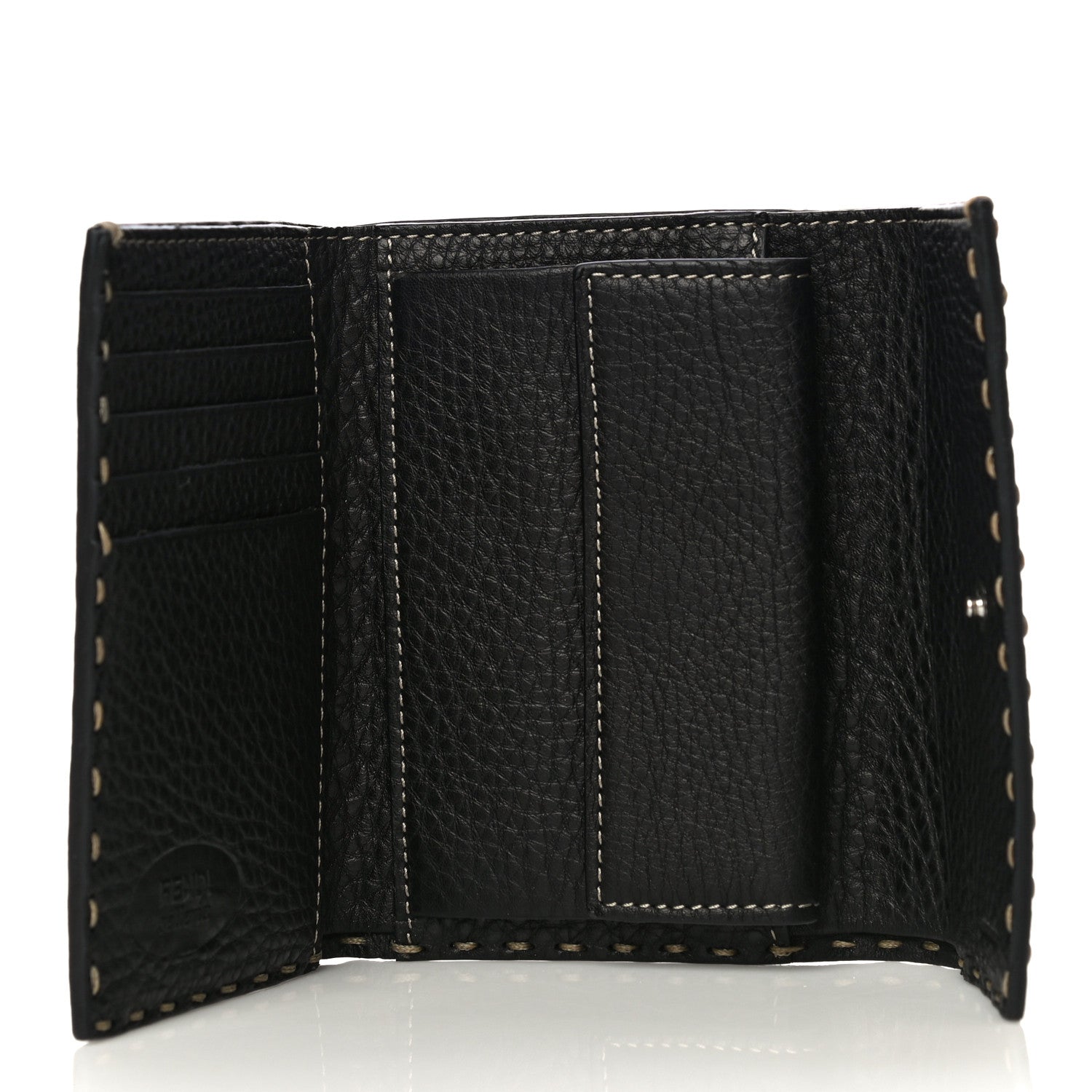 Fendi Calfskin Romano Selleria Tri-Fold Wallet Black 5 of 17
