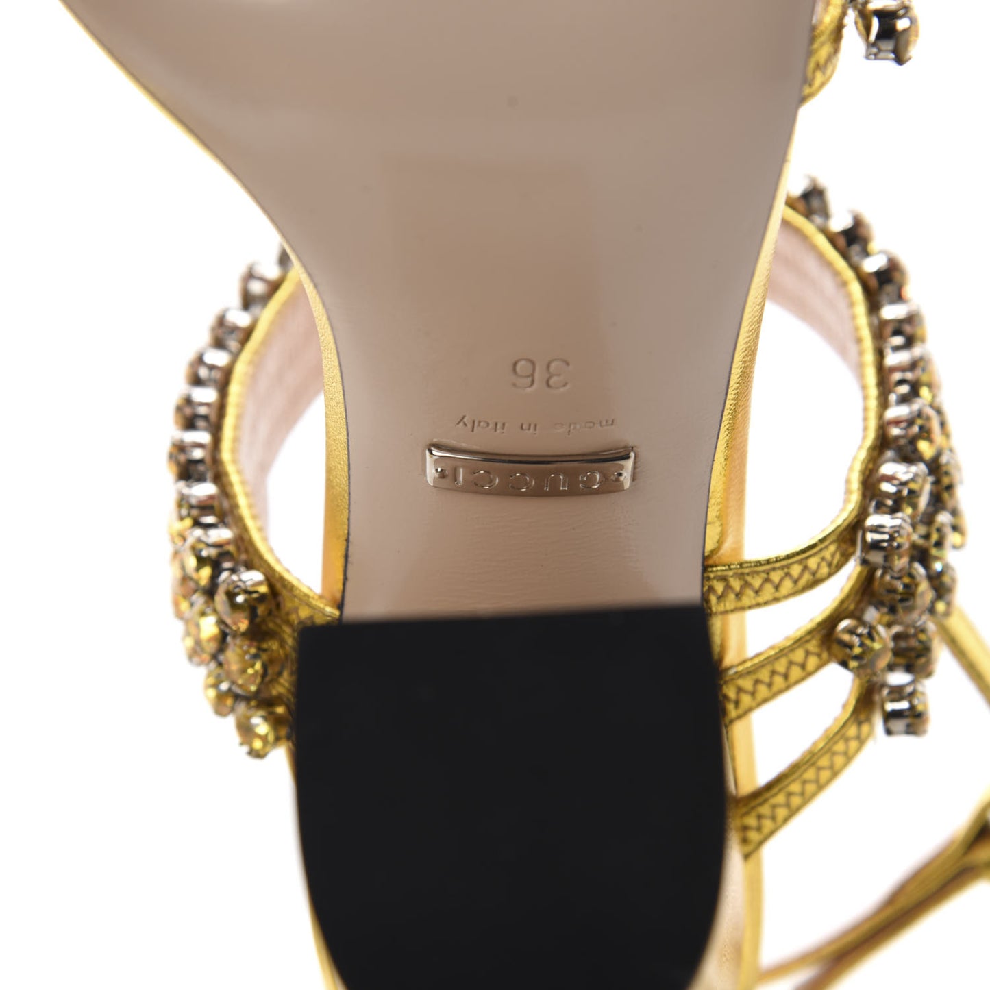 Nappa Silk Crystal Bertie High Heel Sandals 36 Gold