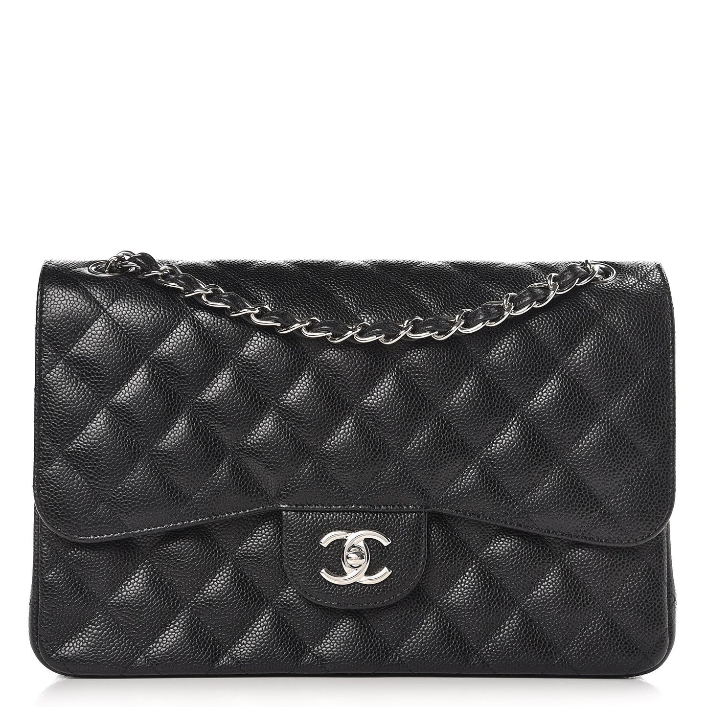 Caviar Quilted Jumbo Double Flap Black