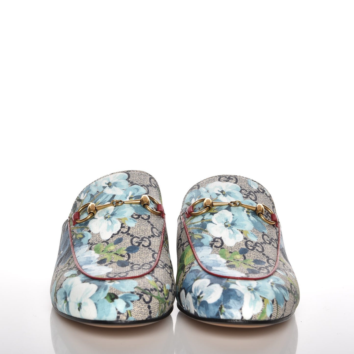 GG Supreme Monogram Blooms Womens Princetown Slippers 40 Beige Blue Navy Hibiscus Red