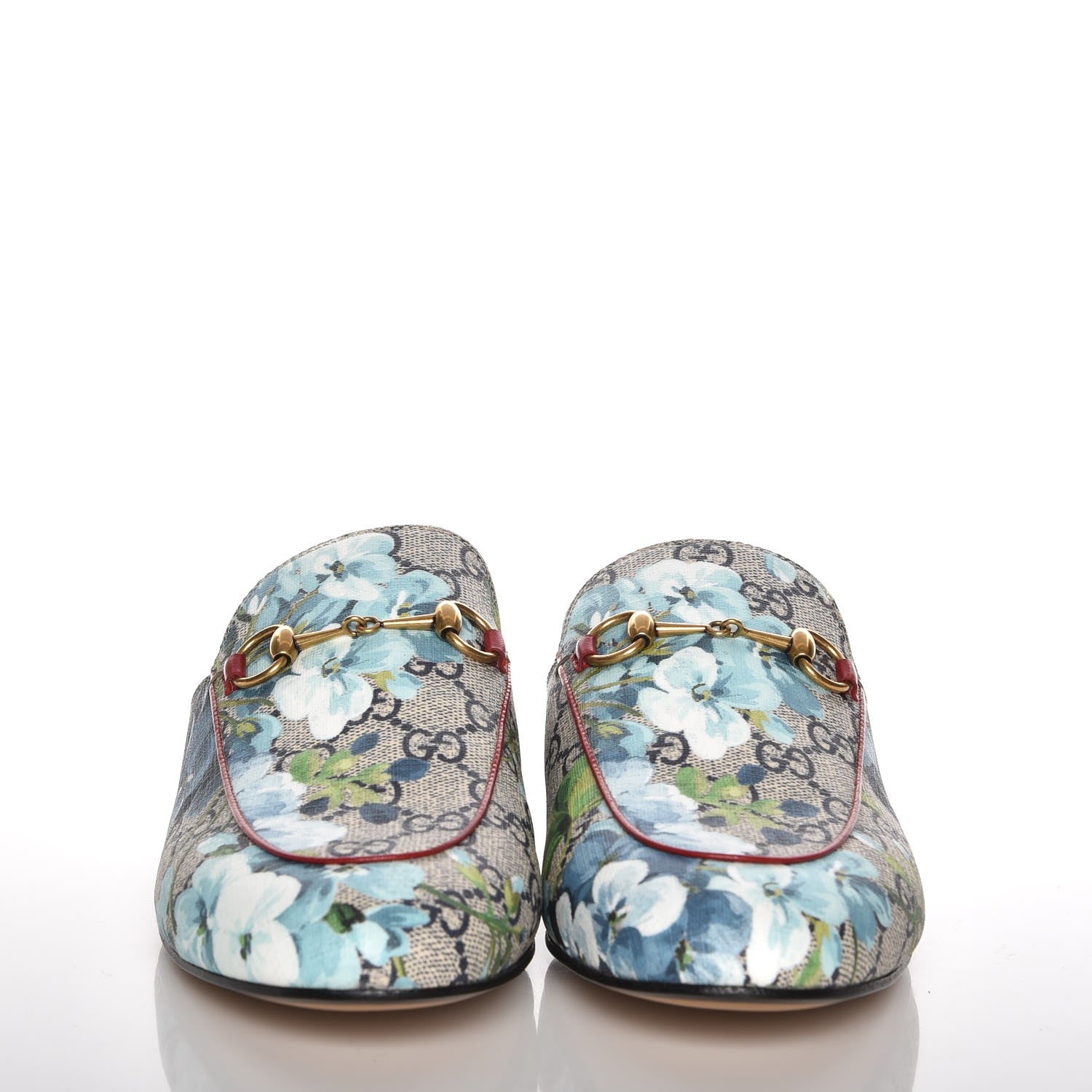 Gucci GG Supreme Monogram Blooms Womens Princetown Slippers 40 Beige Blue Navy Hibiscus Red 2 of 9