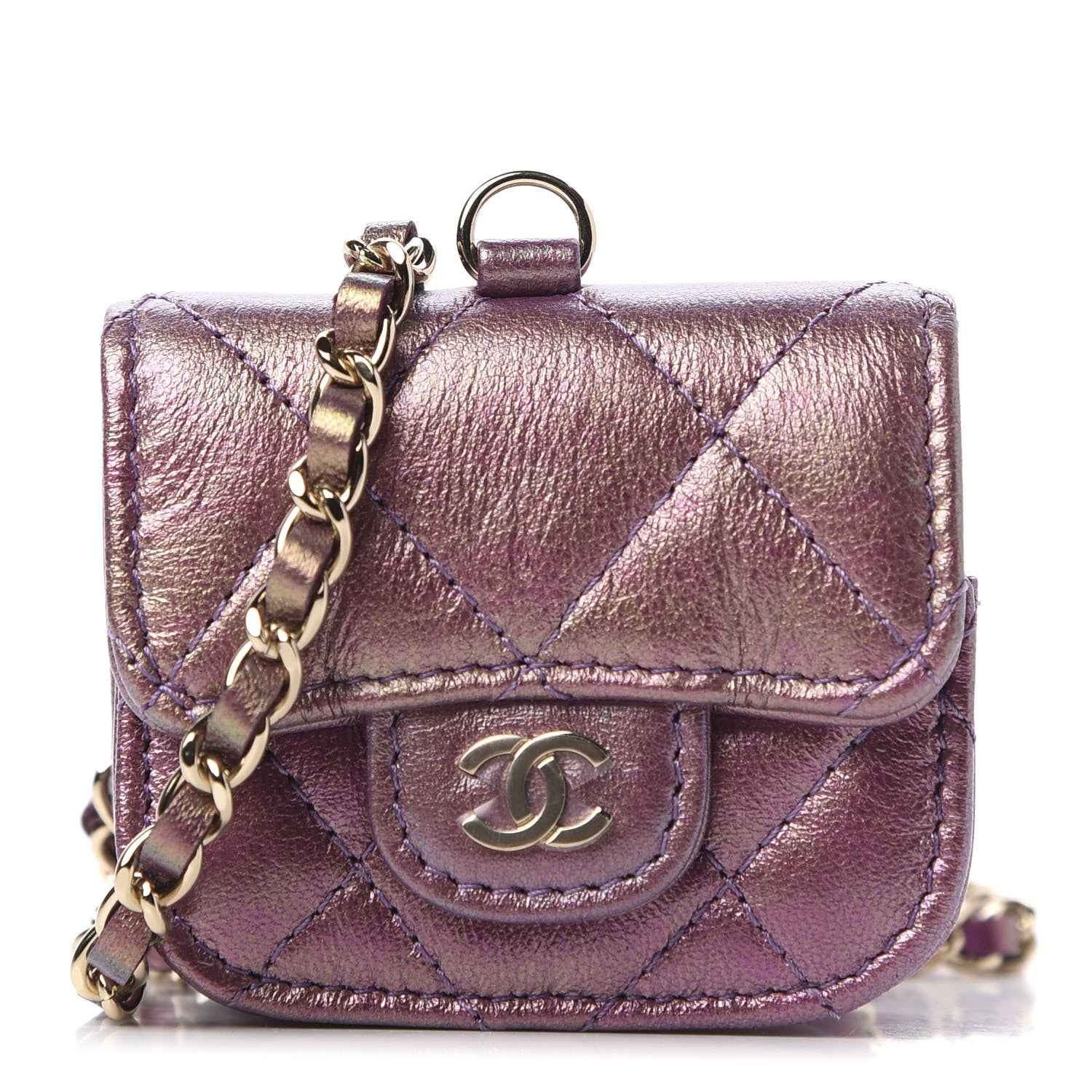 Chanel Iridescent Lambskin Quilted Airpods Pro Case Purple 1 of 9