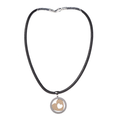 Bulgari 18K Yellow Gold Stainless Steel Heart Cord Pendant Necklace 3 of 6