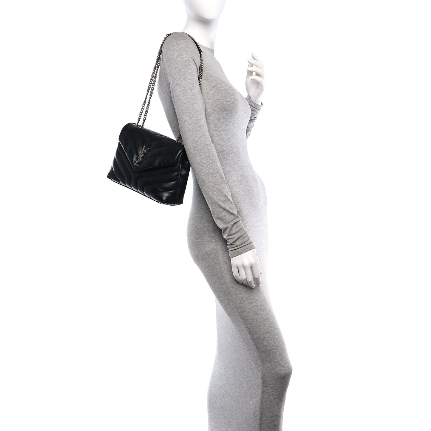 Calfskin Y Quilted Monogram Small Loulou Chain Satchel Black