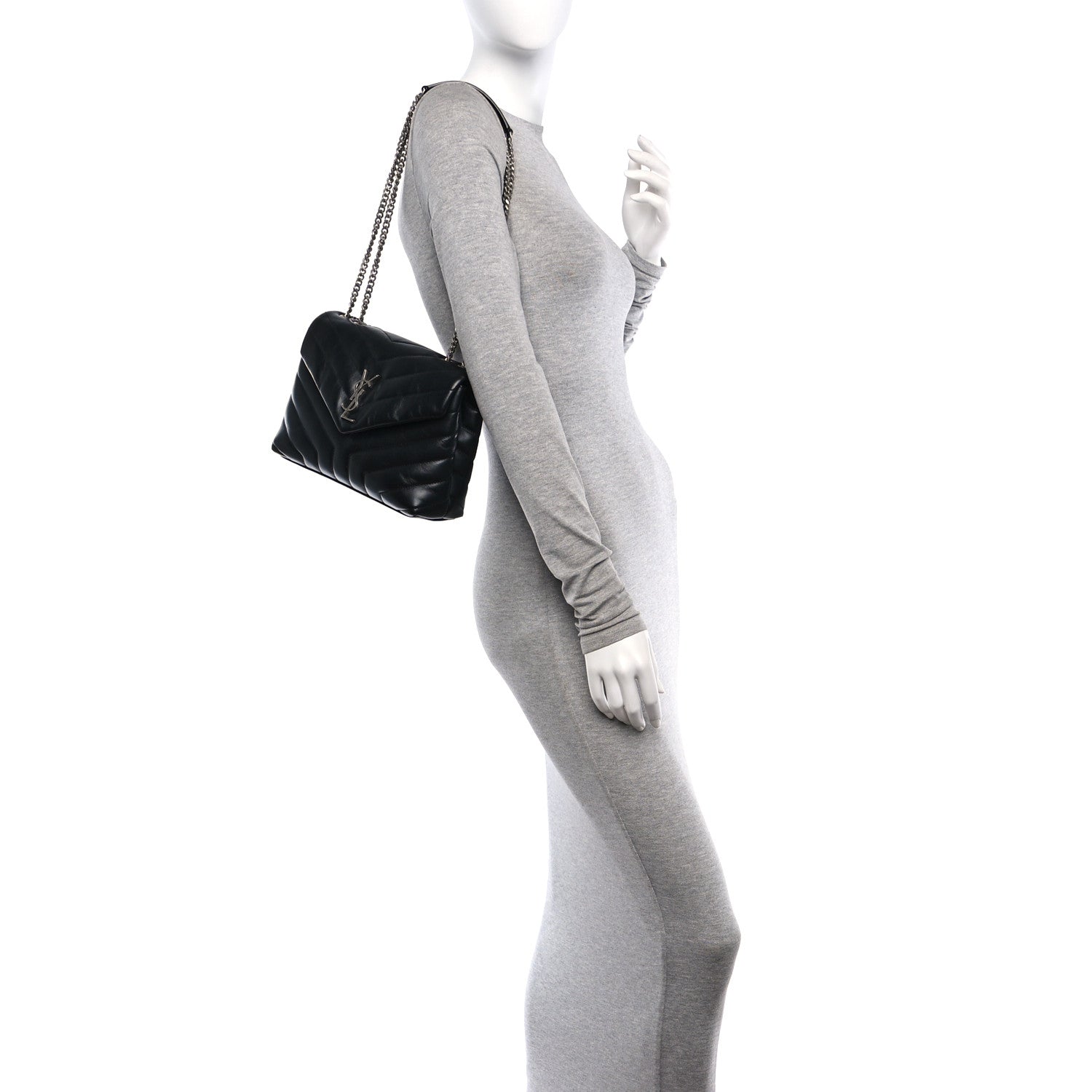 Saint Laurent Calfskin Y Quilted Monogram Small Loulou Chain Satchel Black 2 of 12
