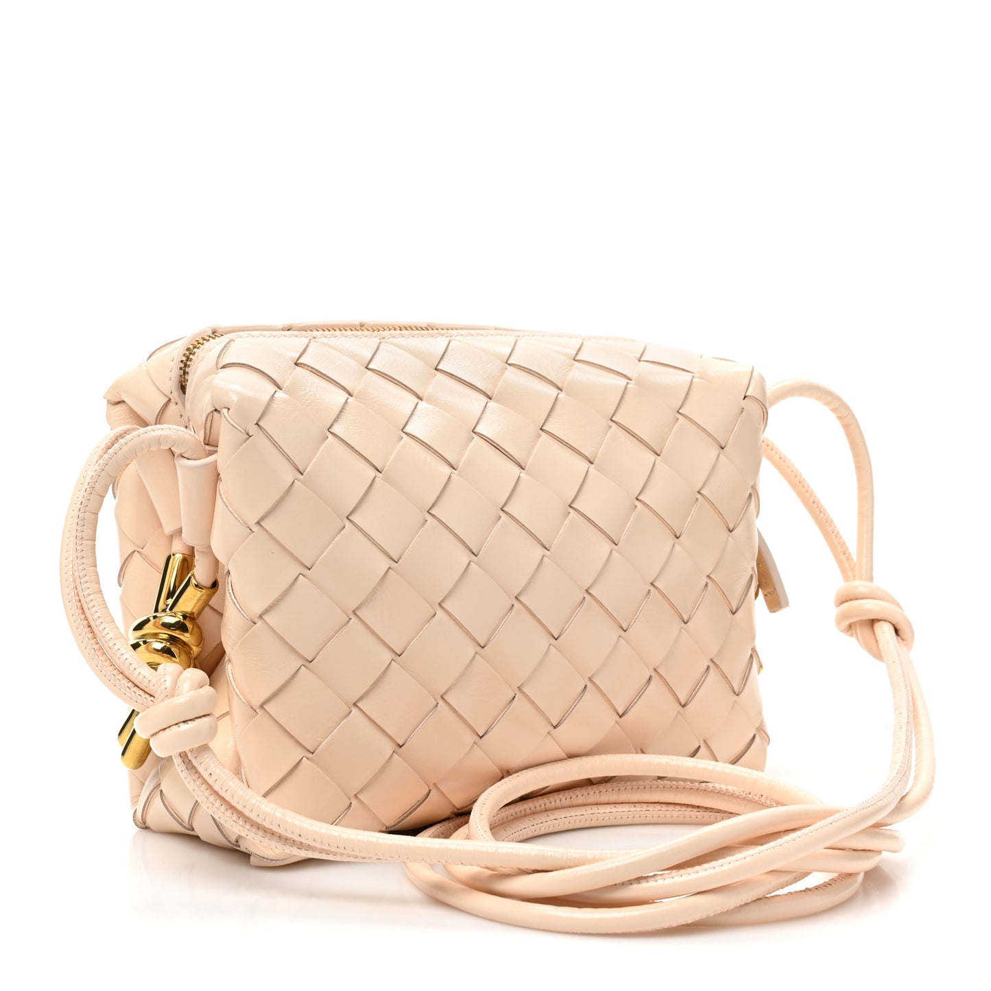 Patent Nappa Intrecciato Metallic Knot Mini Loop Camera Bag Macaroon