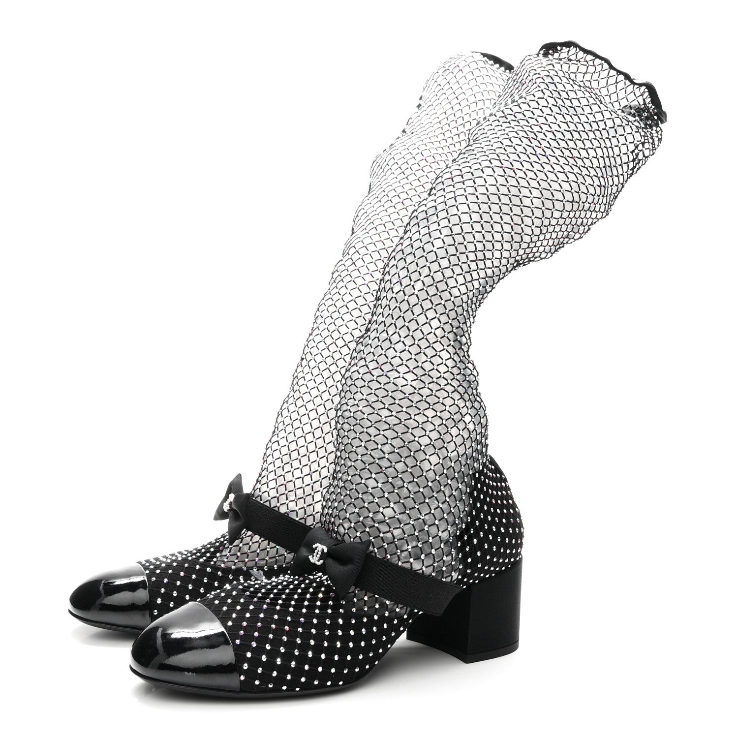 Chanel Mesh Crystal Patent CC Bow High Boots 40 Black 4 of 8