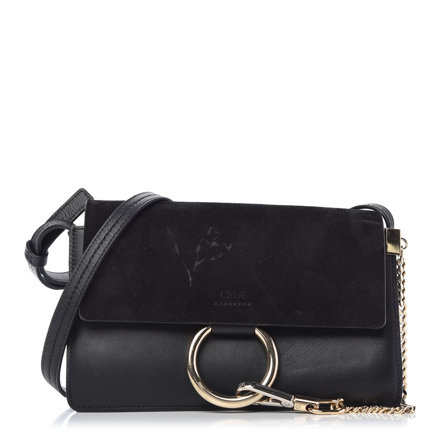 Suede Calfskin Small Faye Shoulder Bag Black