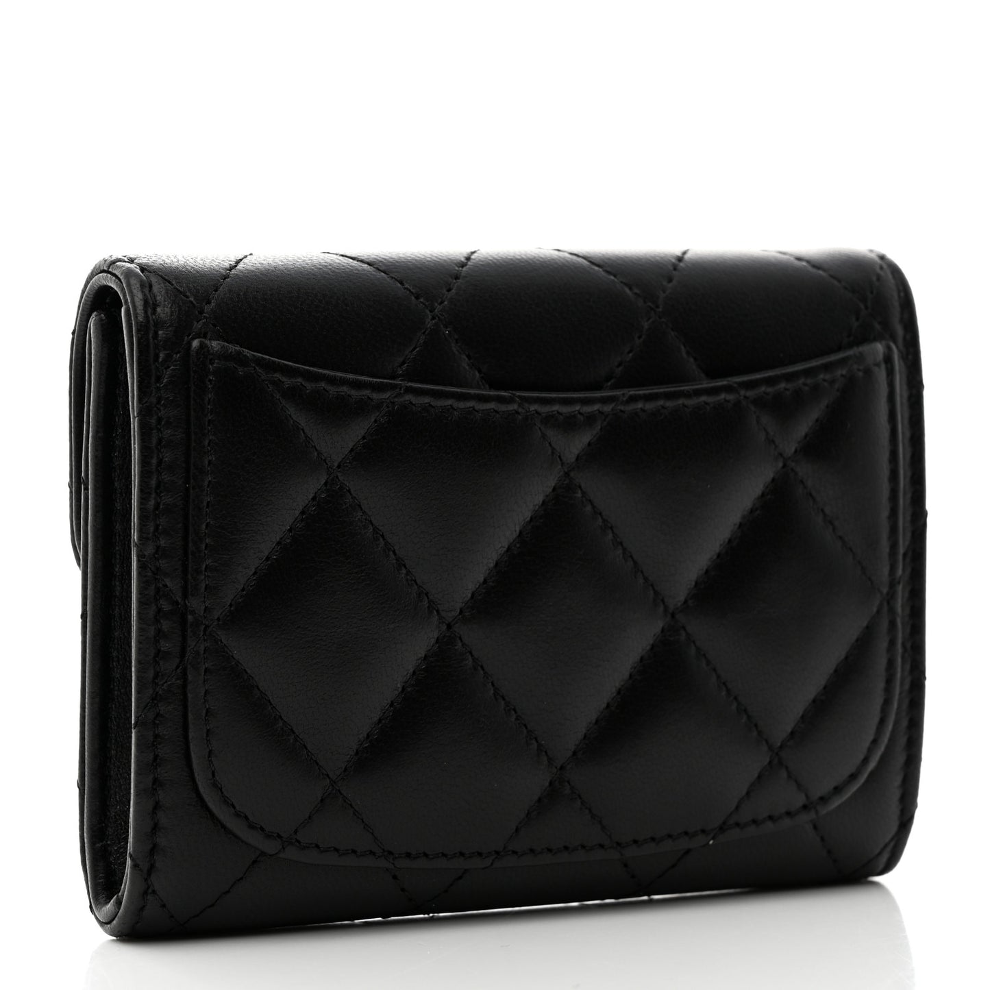 Lambskin Quilted Flap Card Holder Wallet Black