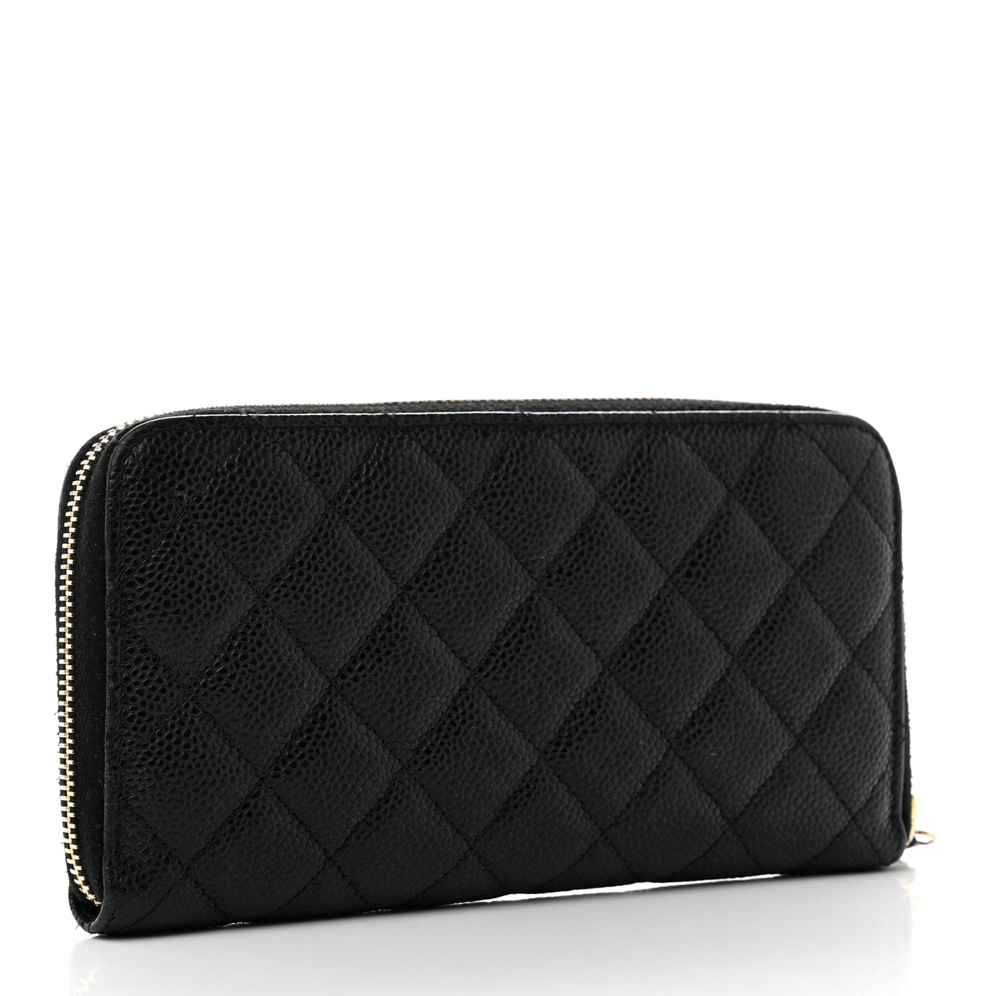 Caviar Quilted Large Gusset Zip Around Wallet Black
