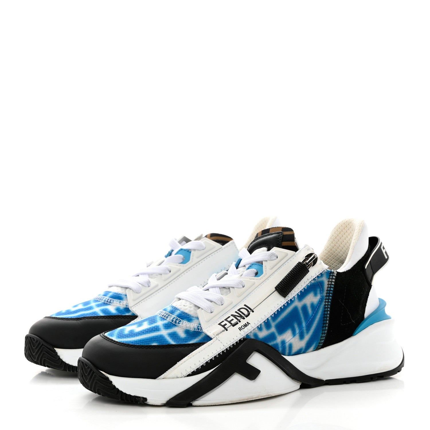 Fendi X SARAH COLEMAN Nylon Suede Lycra FF Vertigo Fendi Flow Low Top Sneakers 38.5 Transparent Cyber Blue 3 of 9